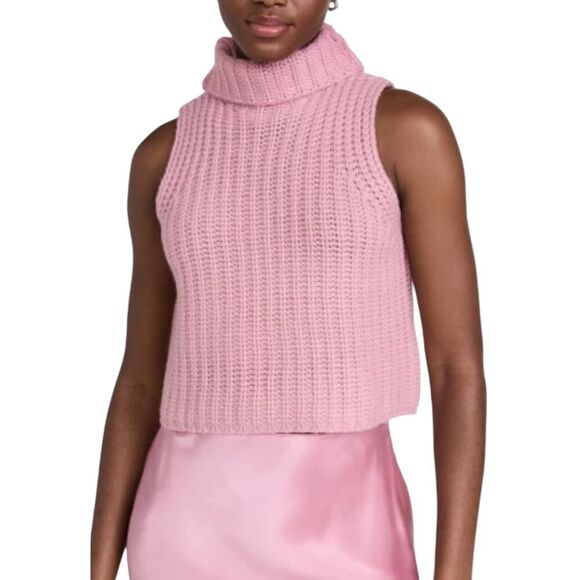 Sablyn Saige Sweater Medium Pink Cashmere Cropped Ribbed Turtleneck M - Picture 1 of 6